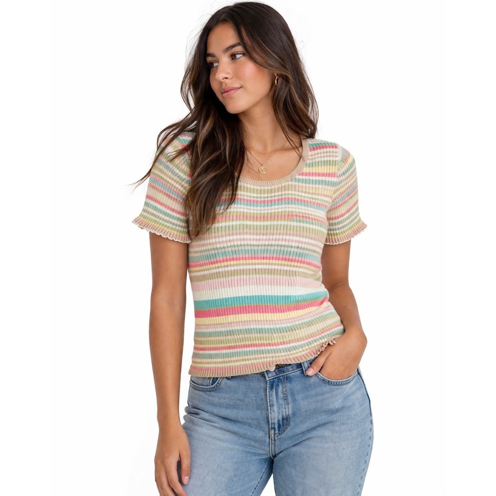 Villager Women's Multicolor striped 100% cotton pullover sweater Sz 1